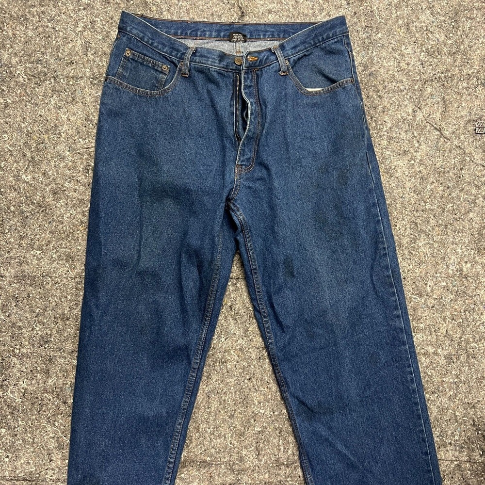 Eddie Domani Mens 36x30 Relaxed Straight‎ Leg Jeans Dark Wash Ramie Cotton Blend